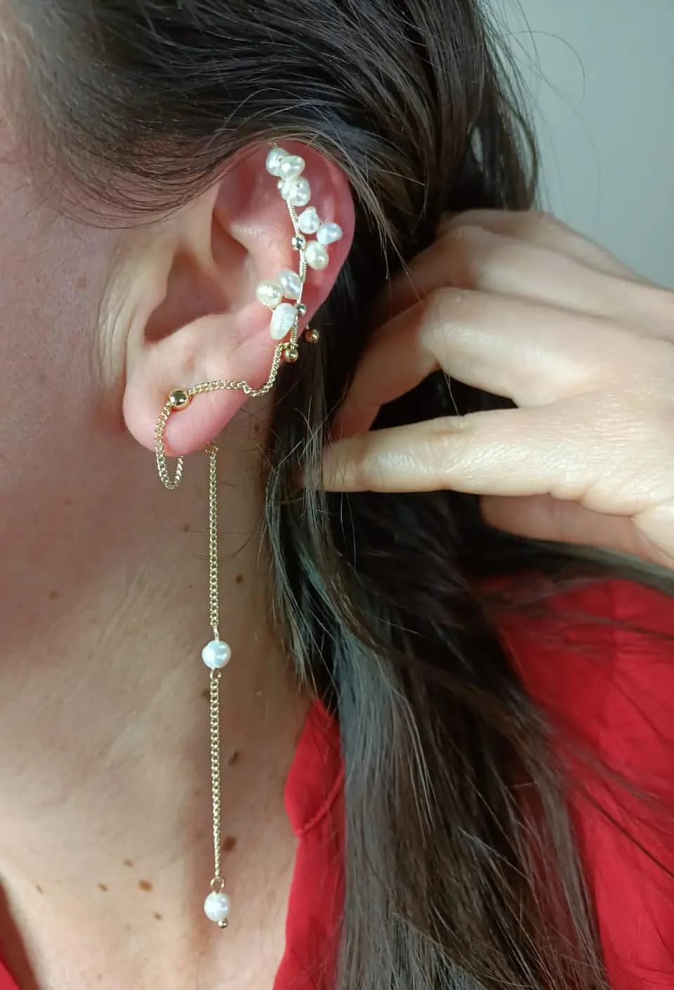 Pendiente Trepador 1 Pieza Perlas Blancas Vintage Moda 5