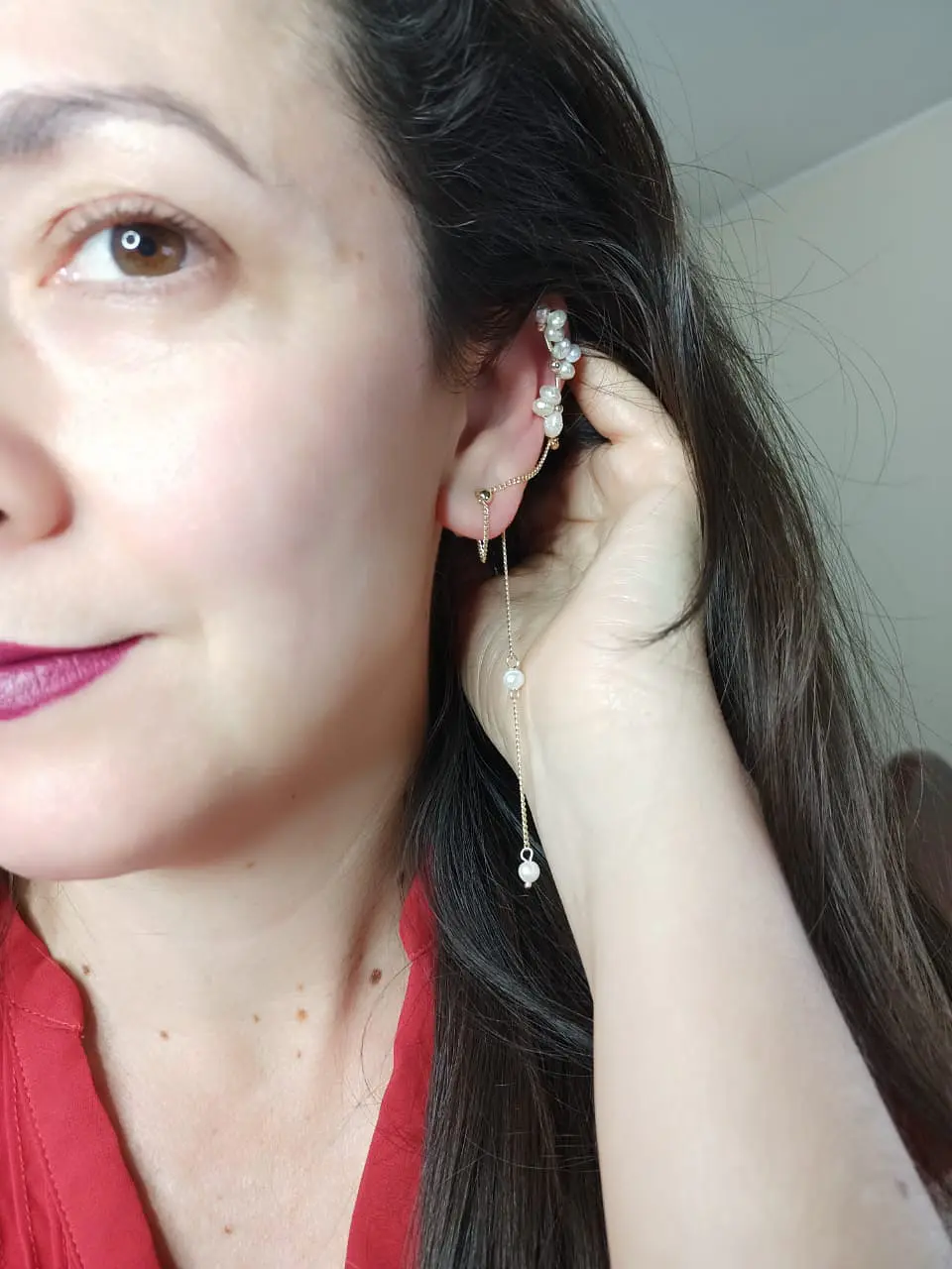 Pendiente Trepador 1 Pieza Perlas Blancas Vintage Moda 6