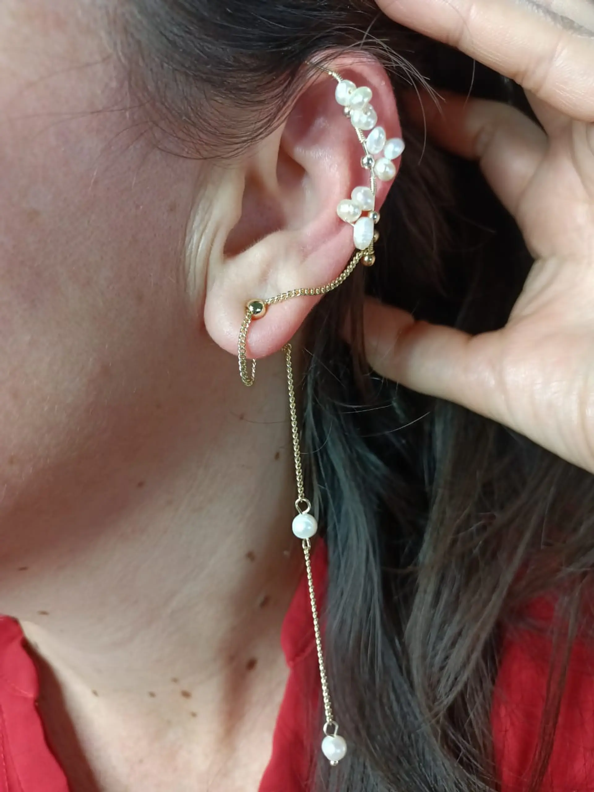 Pendiente Trepador 1 Pieza Perlas Blancas Vintage Moda 9