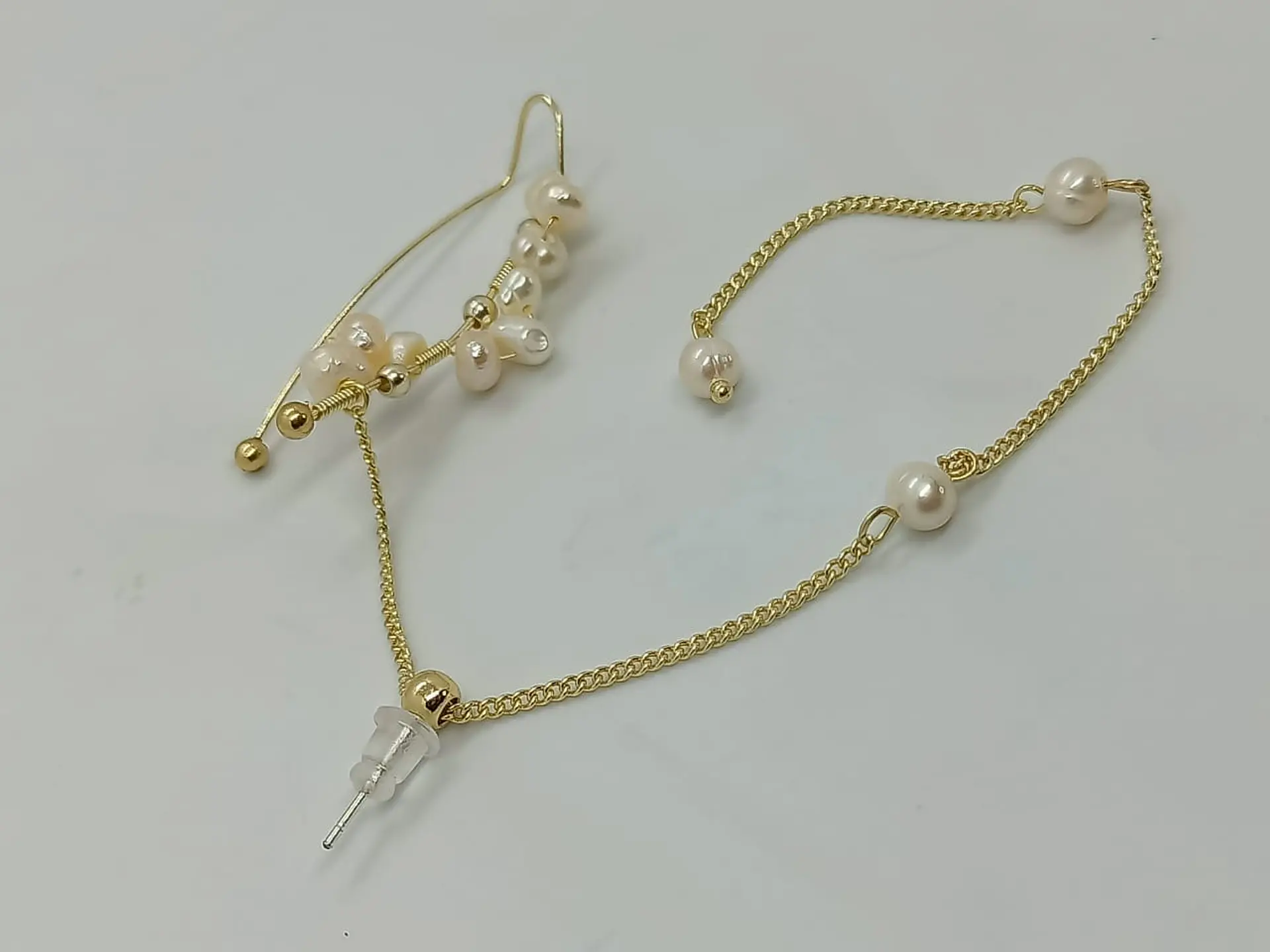 Pendiente Trepador 1 Pieza Perlas Blancas Vintage Moda 10
