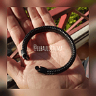 Pulsera De Cuero Negro Hombre Mujer Elegante Brazalete 4