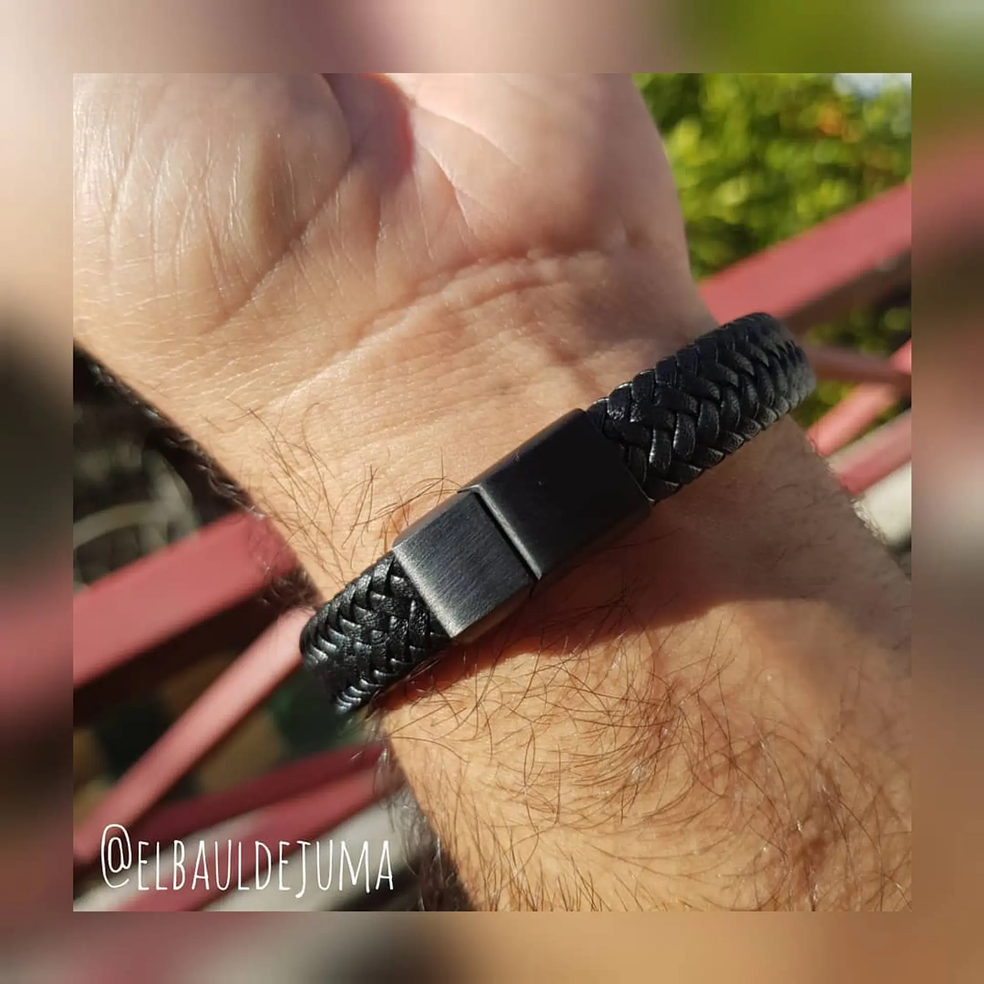 Pulsera De Cuero Negro Hombre Mujer Elegante Brazalete 6