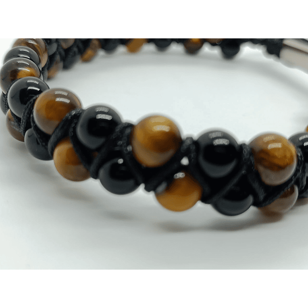 Pulsera Punk Brazalete Ajustable Ojo De Tigre Acero Chakras 3