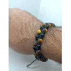 Pulsera Punk Brazalete Ajustable Ojo De Tigre Acero Chakras 7