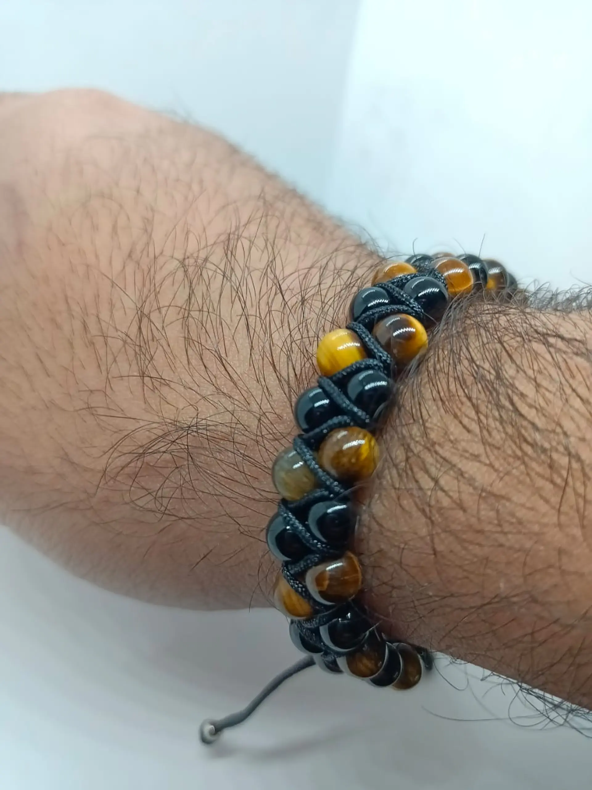 Pulsera Punk Brazalete Ajustable Ojo De Tigre Acero Chakras 7