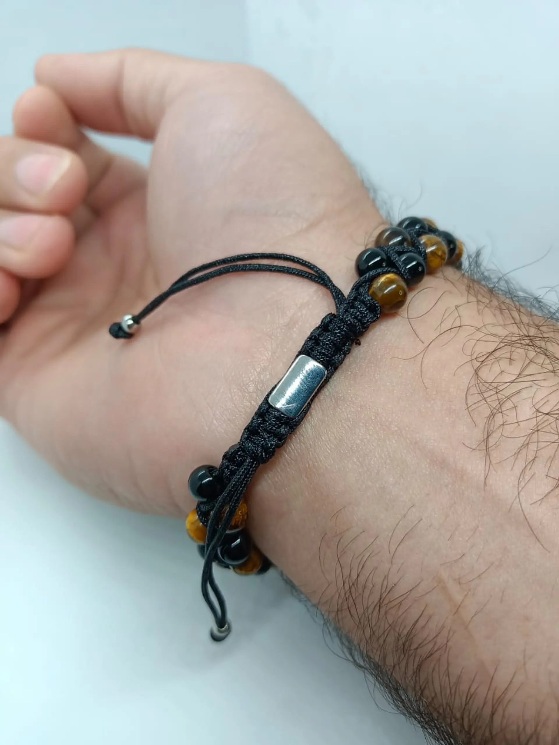 Pulsera Punk Brazalete Ajustable Ojo De Tigre Acero Chakras 2
