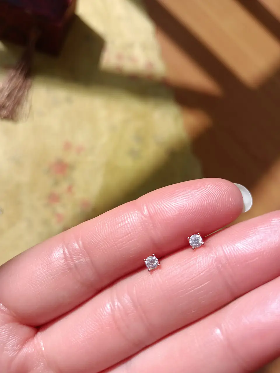 Aros Punto De Luz Plata Baño Oro rosa 18k 3mm Gema Moissanite  7