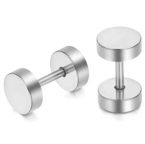 Aros Punk Acero Moda 6mm Juvenil Barbell Plateado o dorado.