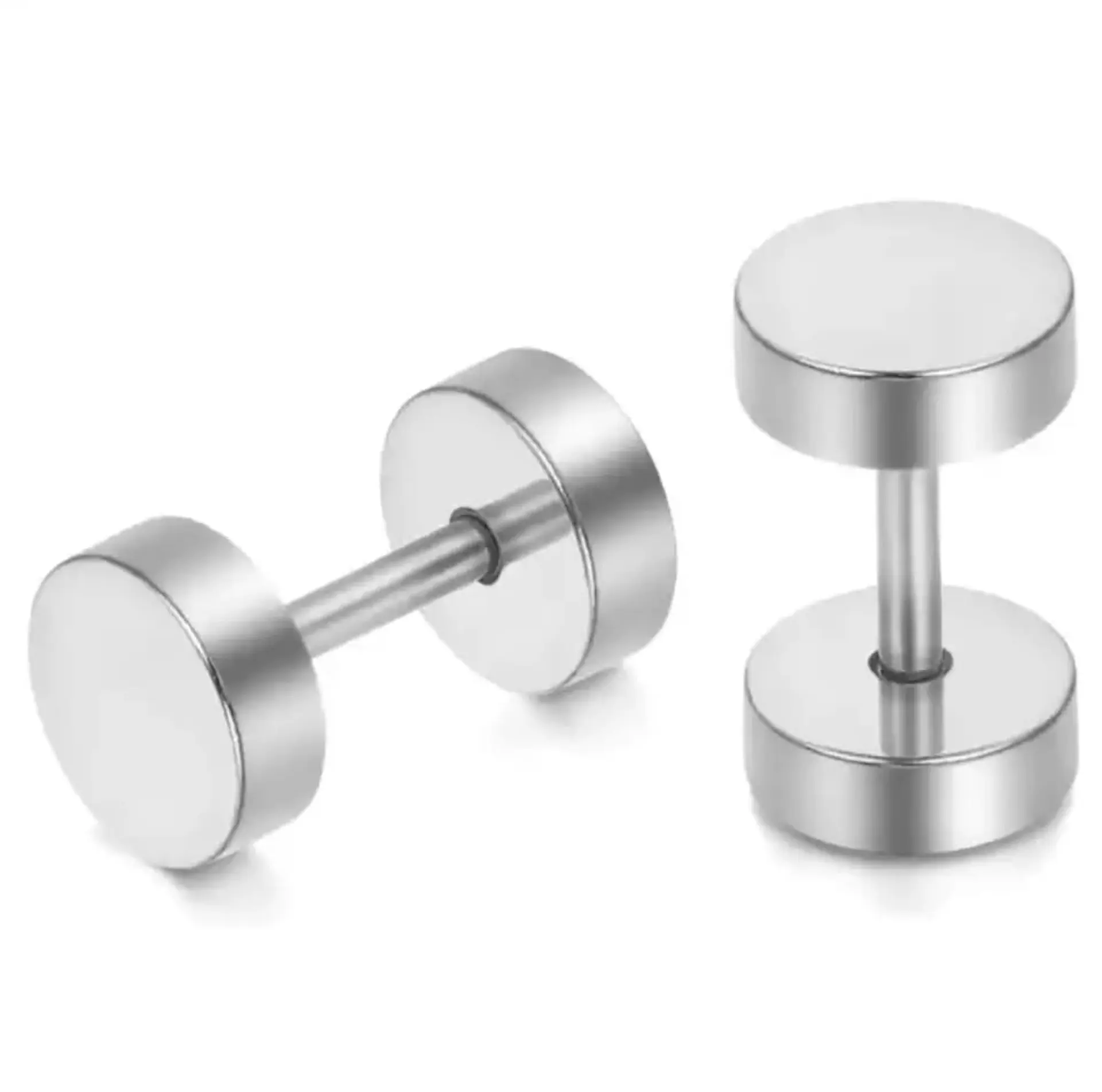 Aros Punk Acero Moda 6mm Juvenil Barbell Plateado o dorado. 1