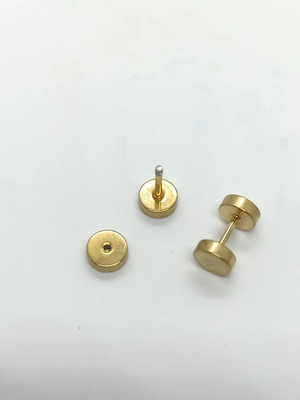 Aros Punk Acero Moda 6mm Juvenil Barbell Plateado o dorado. 7