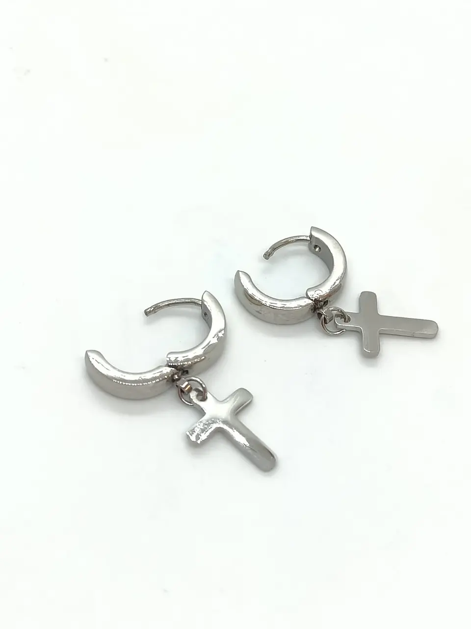 Aros Punk Largo Cruz Acero Negro Pendientes Hombre Mujer  3