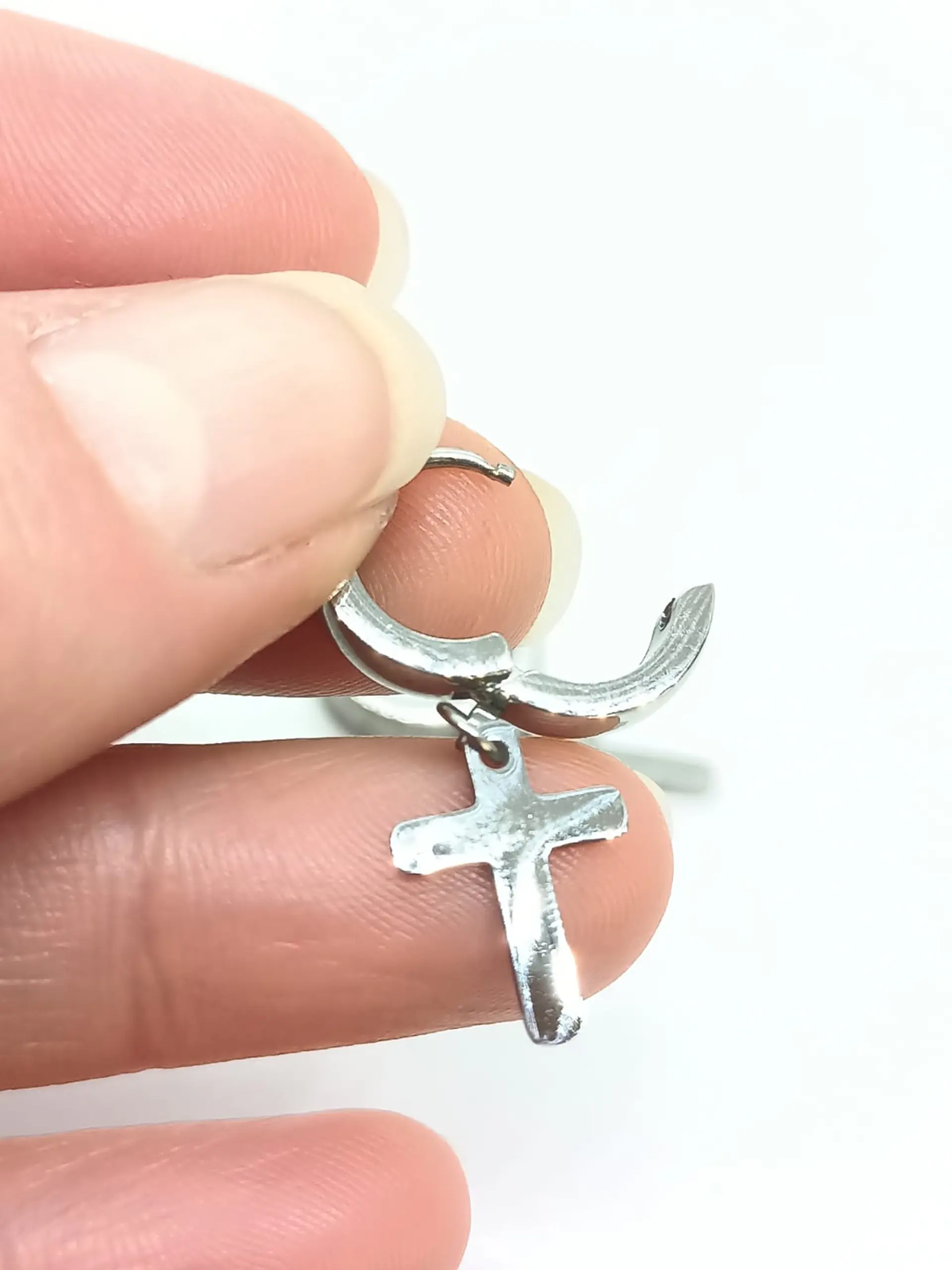 Aros Punk Largo Cruz Acero Negro Pendientes Hombre Mujer  4