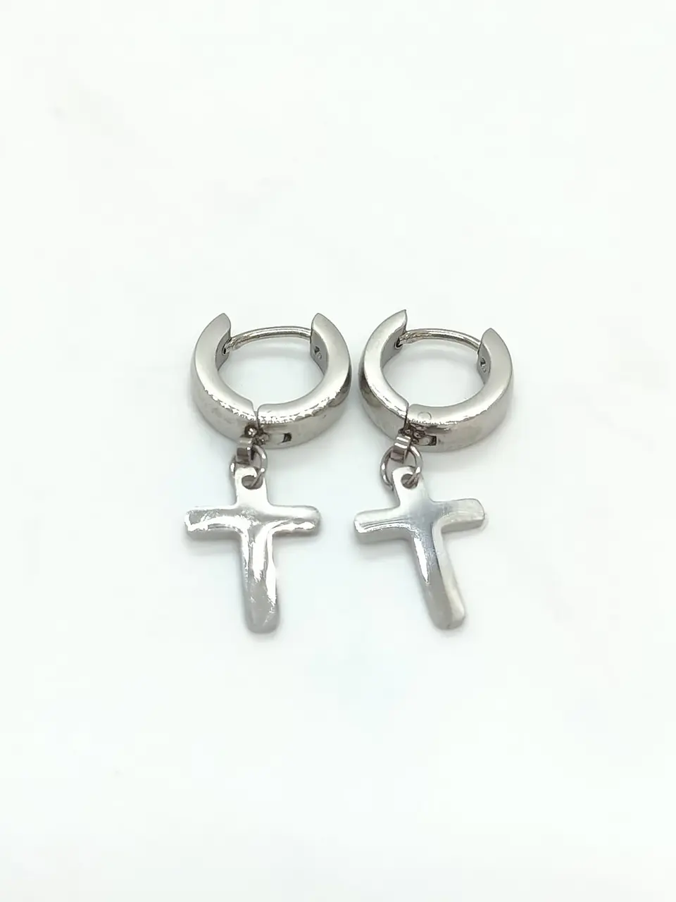 Aros Punk Largo Cruz Acero Negro Pendientes Hombre Mujer  5
