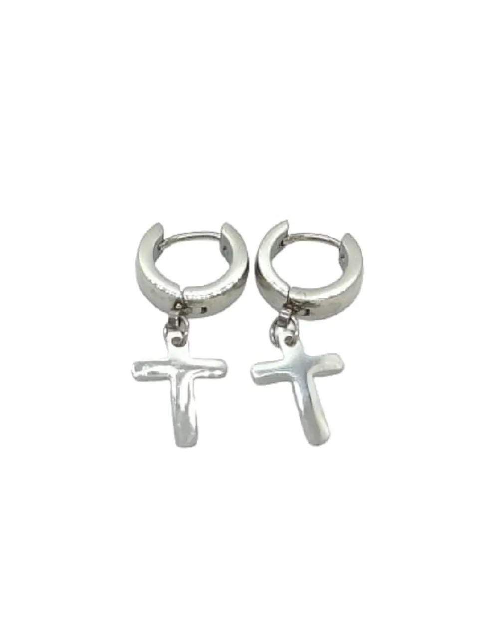 Aros Punk Largo Cruz Acero Negro Pendientes Hombre Mujer  7