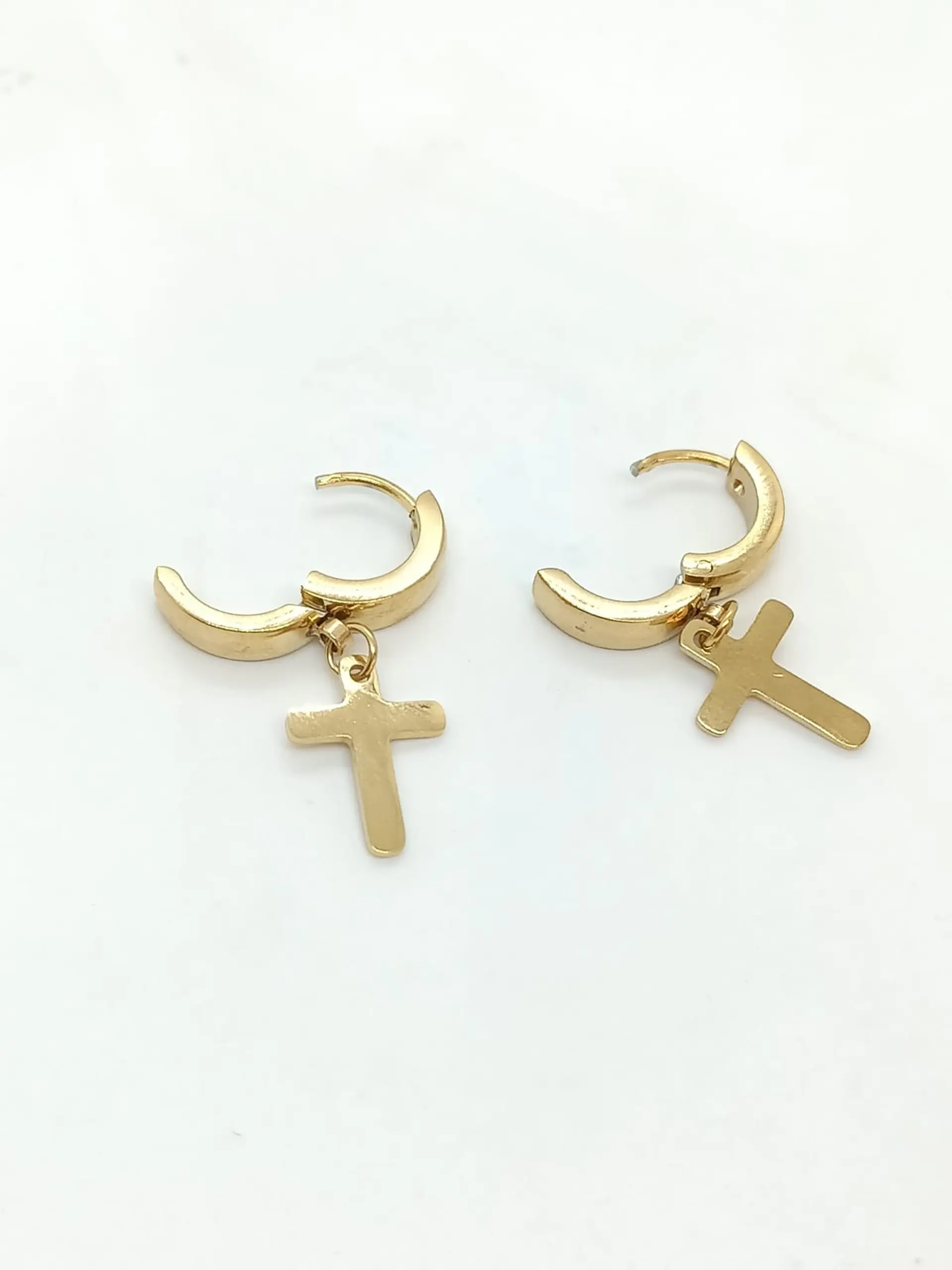 Aros Punk Largo Cruz Acero Negro Pendientes Hombre Mujer  9