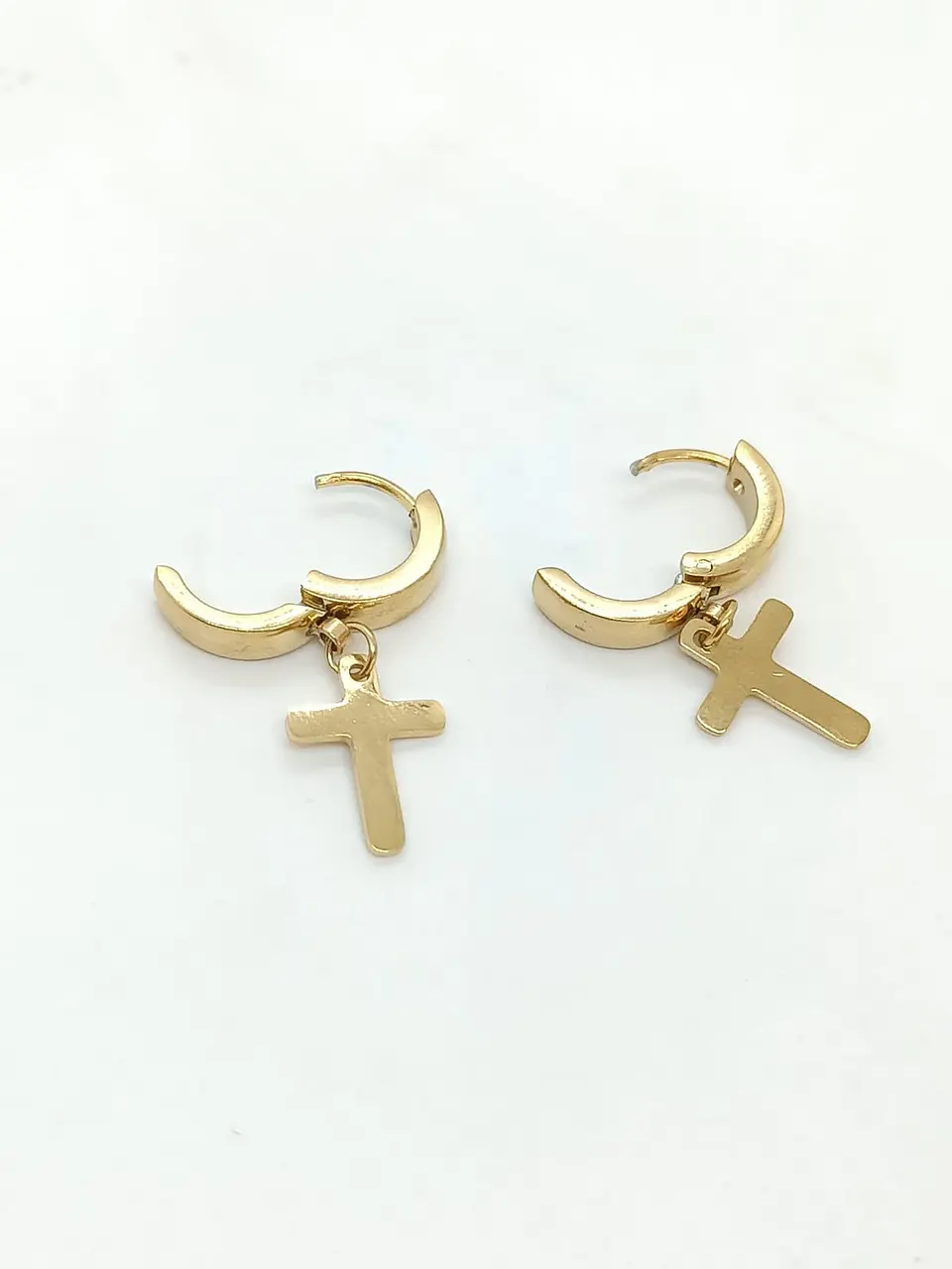 Aros Punk Largo Cruz Acero Negro Pendientes Hombre Mujer  9
