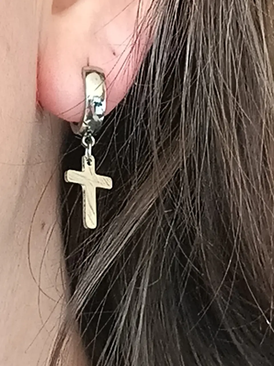 Aros Punk Largo Cruz Acero Negro Pendientes Hombre Mujer  10