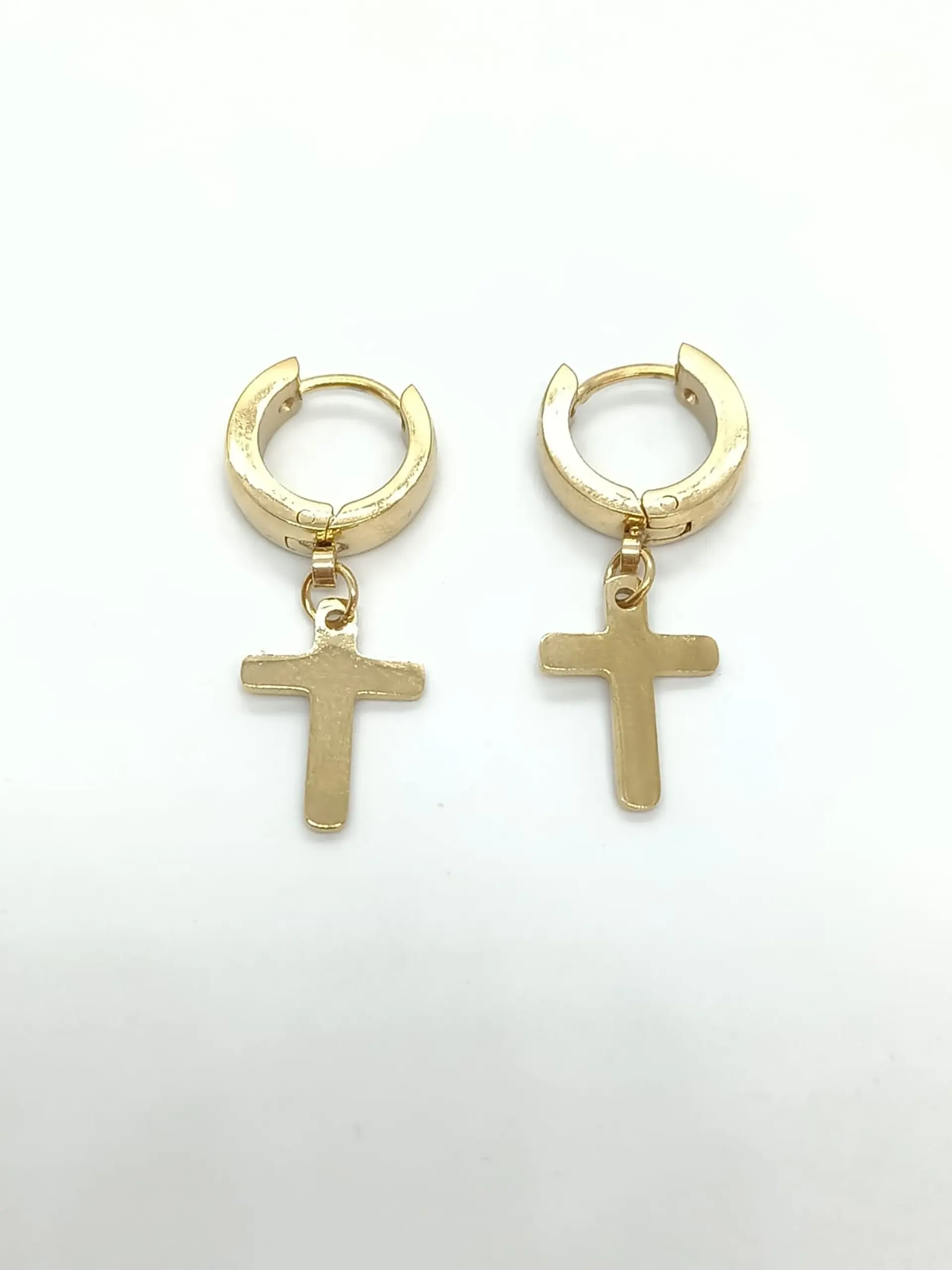 Aros Punk Largo Cruz Acero Negro Pendientes Hombre Mujer  13
