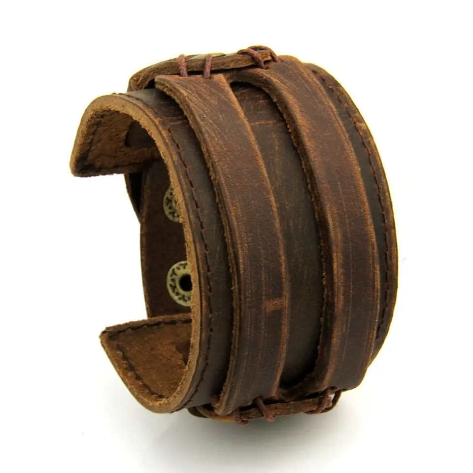 Brazalete Pulsera Hombre Mujer Cuero Marrón Y Negro punk rock 1