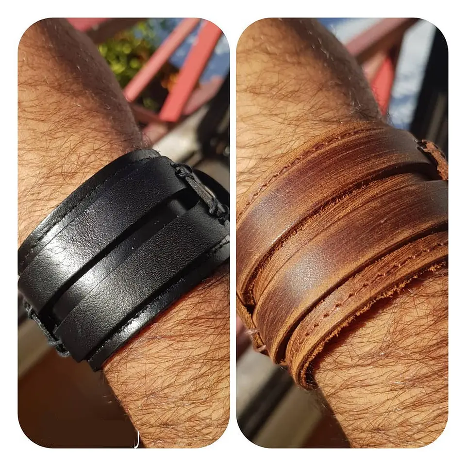 Brazalete Pulsera Hombre Mujer Cuero Marrón Y Negro punk rock 6