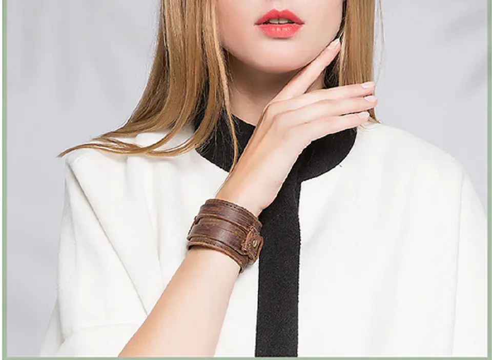 Brazalete Pulsera Hombre Mujer Cuero Marrón Y Negro punk rock 7