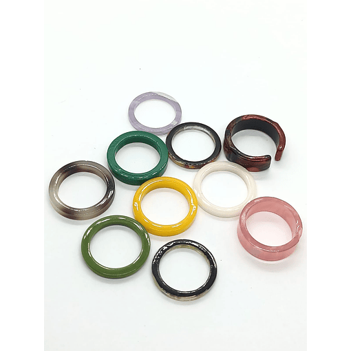 Set 10 Anillos Resina Colores Medidas Varias Juvenil Frescos 