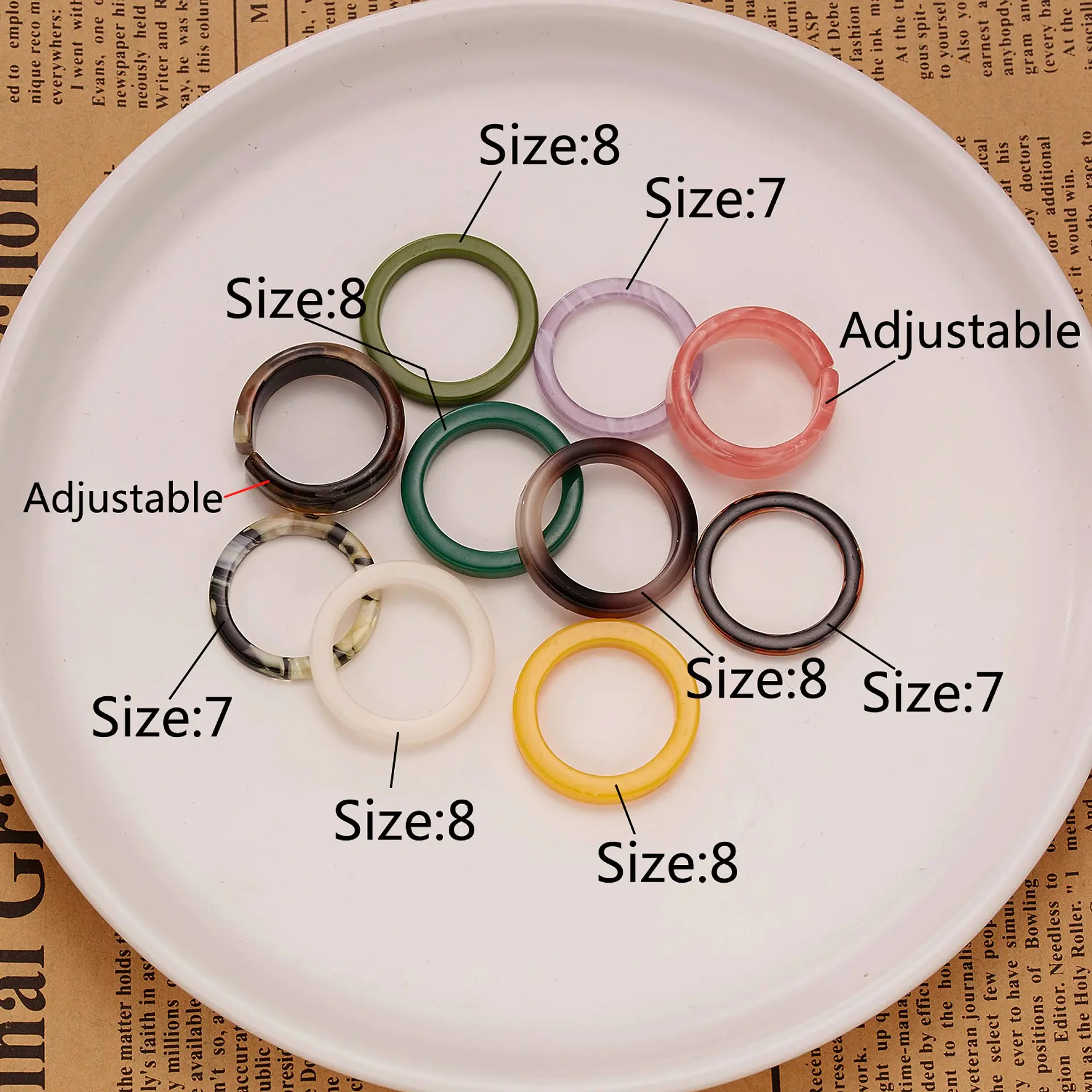 Set 10 Anillos Resina Colores Medidas Varias Juvenil Frescos  7