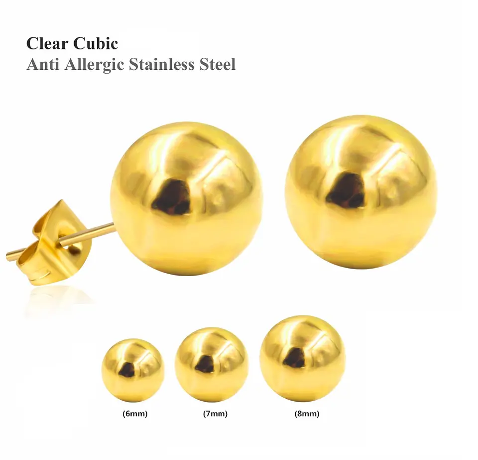 Aros esferas hipoalergénicos de 3mm a 8mm chapados en oro 14kl 3