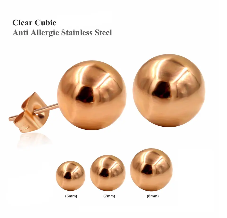 Aros Aretes Medianos Esferas Bolas Acero Quirúrgico Puntos gold rose 3