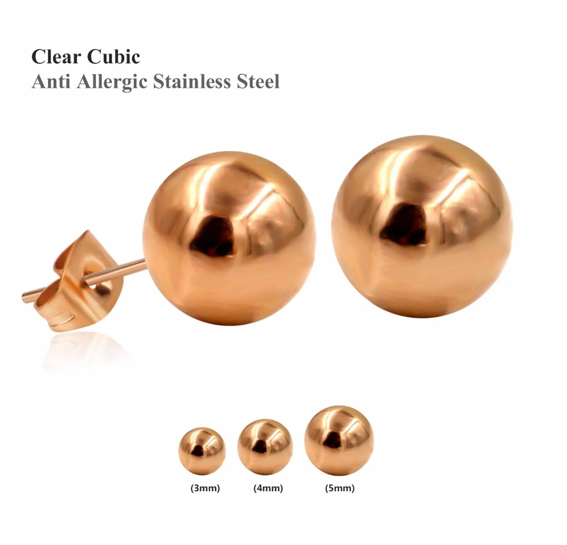 Aros Aretes Medianos Esferas Bolas Acero Quirúrgico Puntos gold rose 14