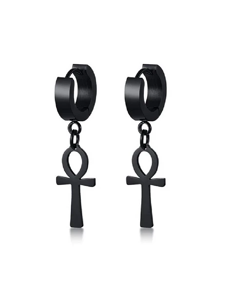 Aros Punk Black Ankh Cross Hombre Mujer Acero Cruz Negro