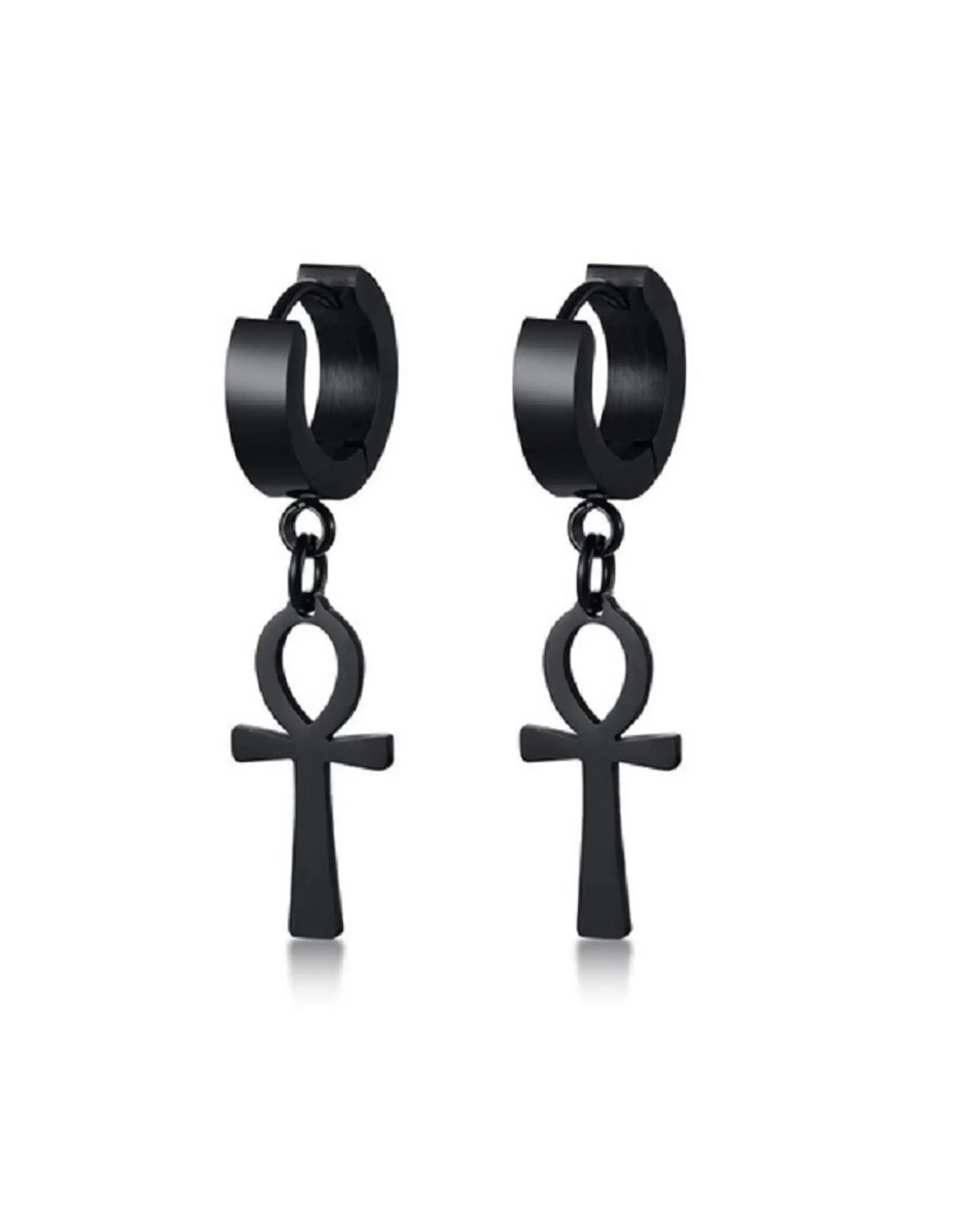 Aros Punk Black Ankh Cross Hombre Mujer Acero Cruz Negro 1