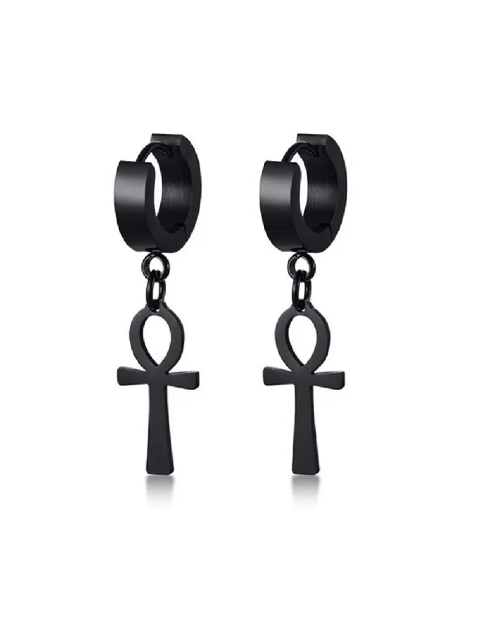 Aros Punk Black Ankh Cross Hombre Mujer Acero Cruz Negro 1