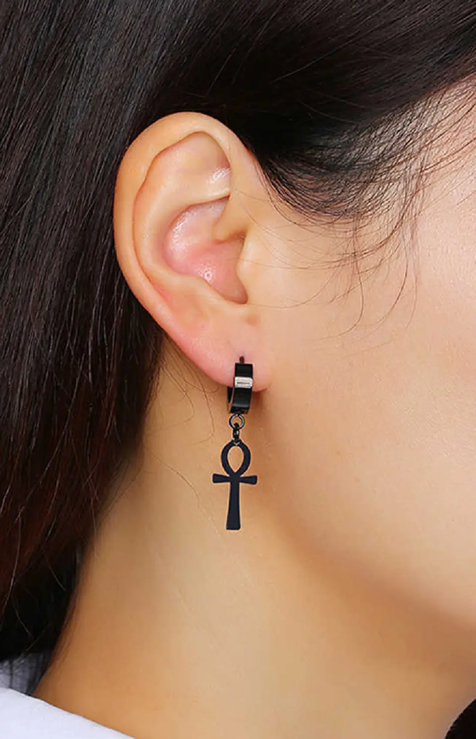 Aros Punk Black Ankh Cross Hombre Mujer Acero Cruz Negro 4