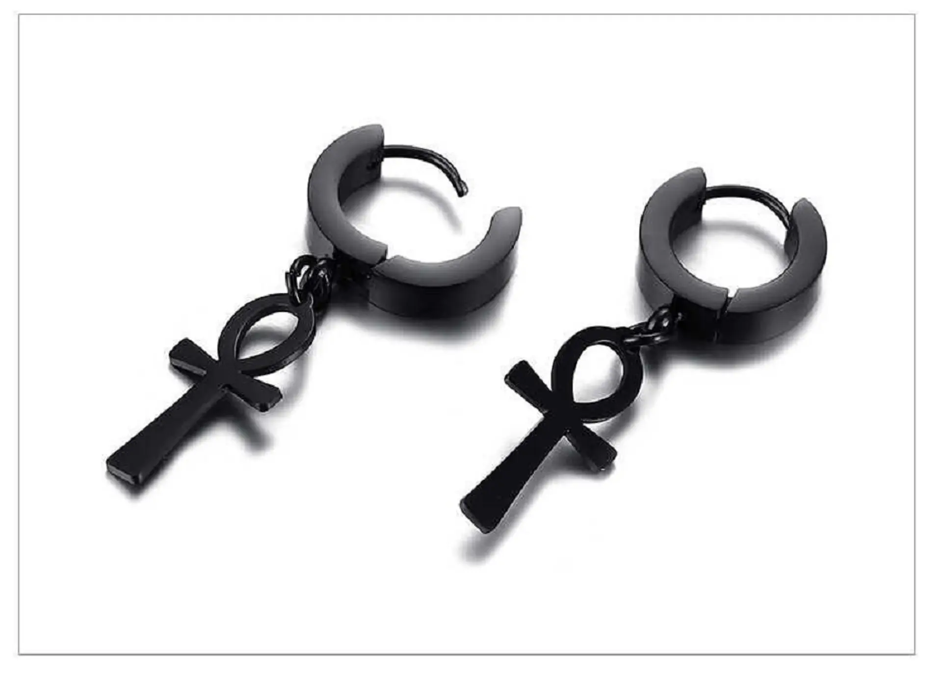 Aros Punk Black Ankh Cross Hombre Mujer Acero Cruz Negro 2