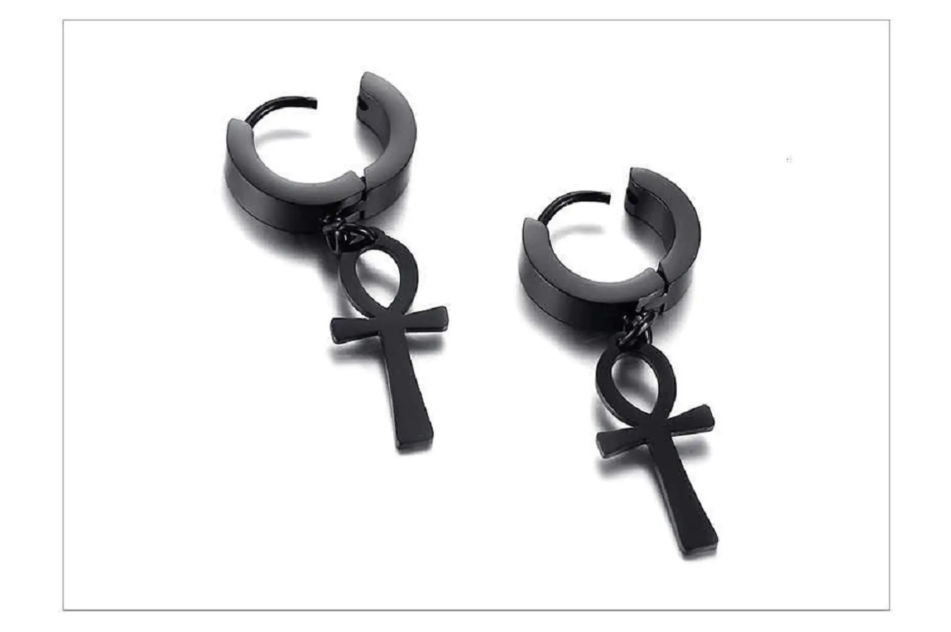 Aros Punk Black Ankh Cross Hombre Mujer Acero Cruz Negro 5