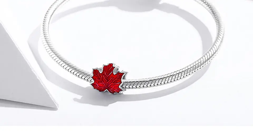Charm dije abalorio hoja de maple roja plata fina 925 6