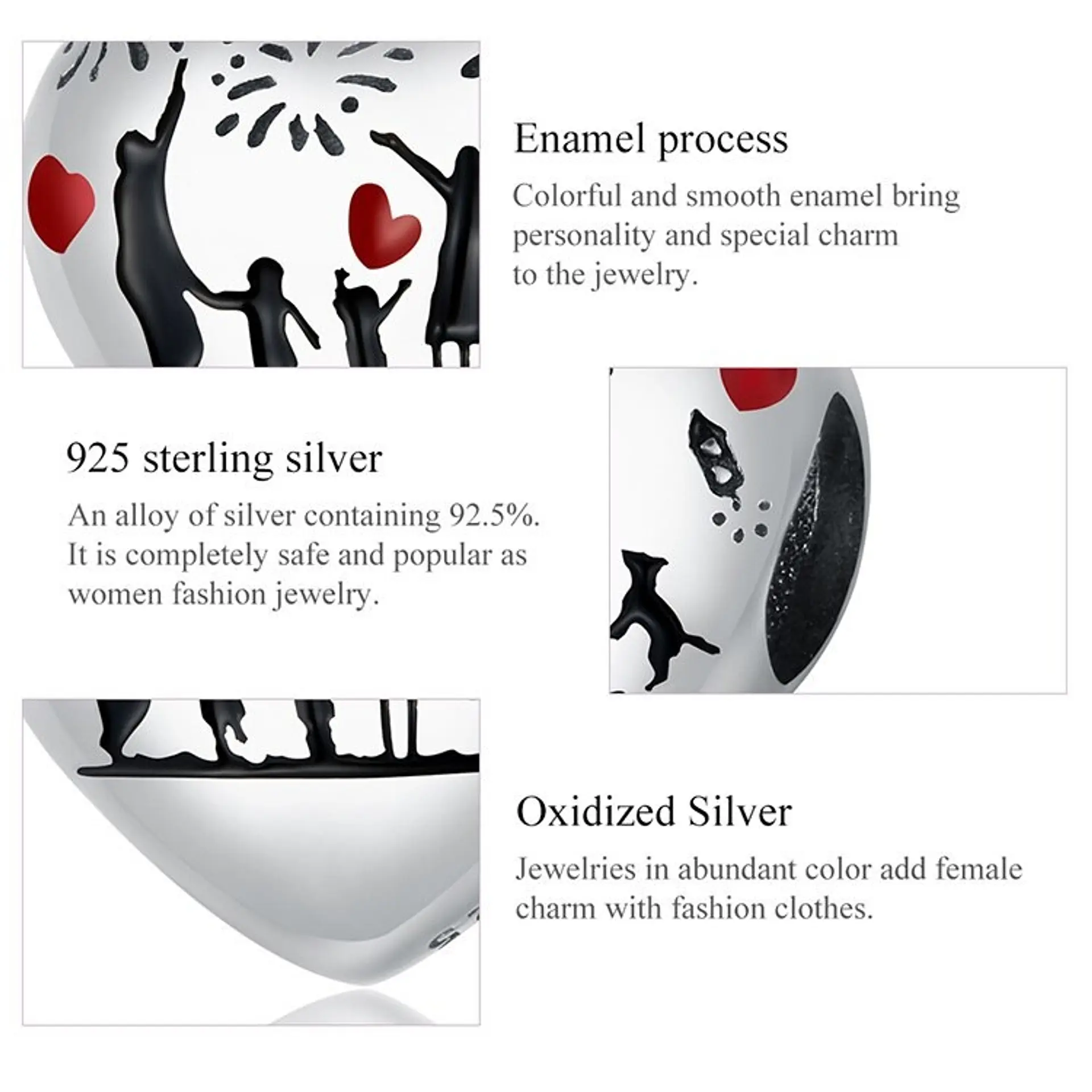 Charm dije abalorio familia de 5 plata 925 estilo Pandora corazón 7