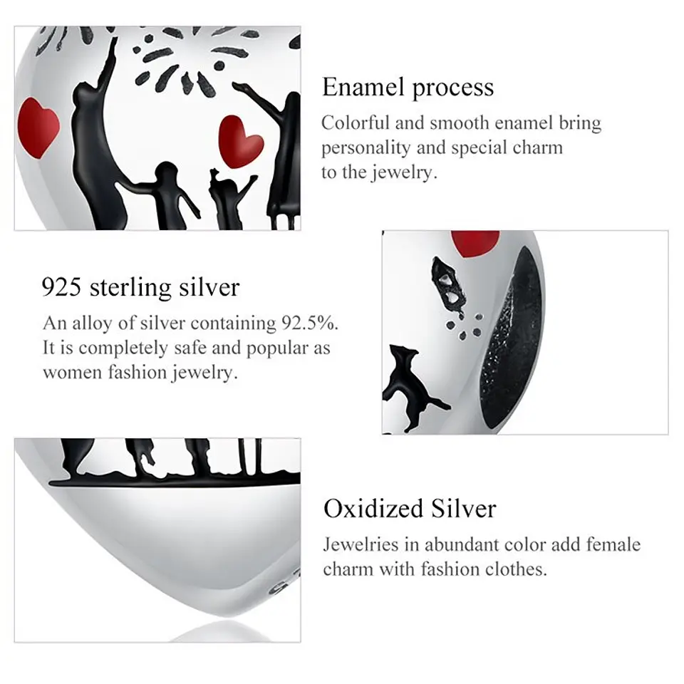 Charm dije abalorio familia de 5 plata 925 estilo Pandora corazón 7