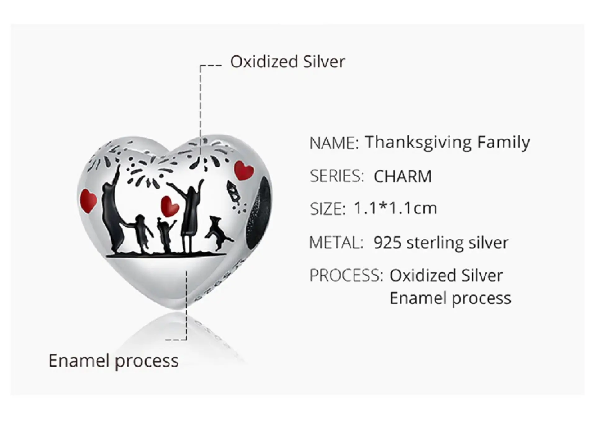 Charm dije abalorio familia de 5 plata 925 estilo Pandora corazón 8