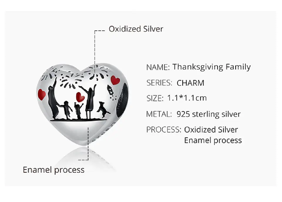 Charm dije abalorio familia de 5 plata 925 estilo Pandora corazón 8