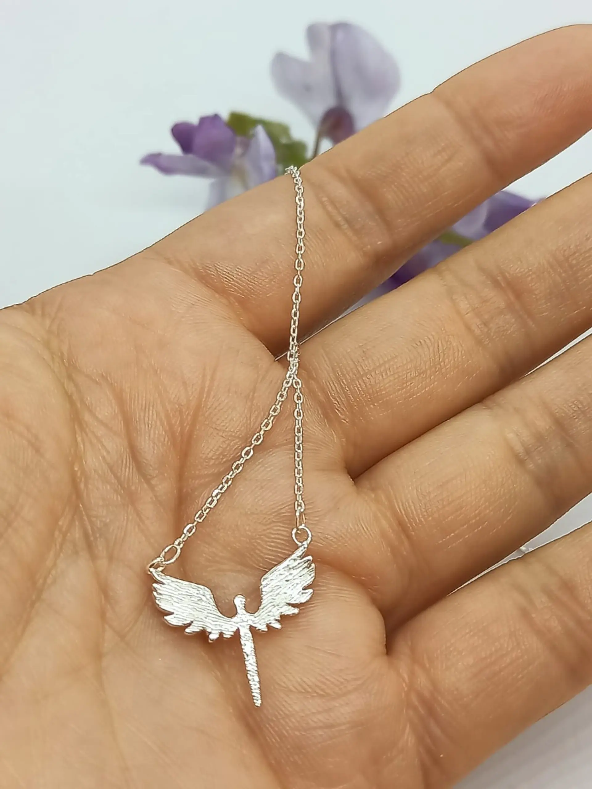 Colgante Alas Angel Plata 925 Paz Amor Chapado Oro Blanco 3