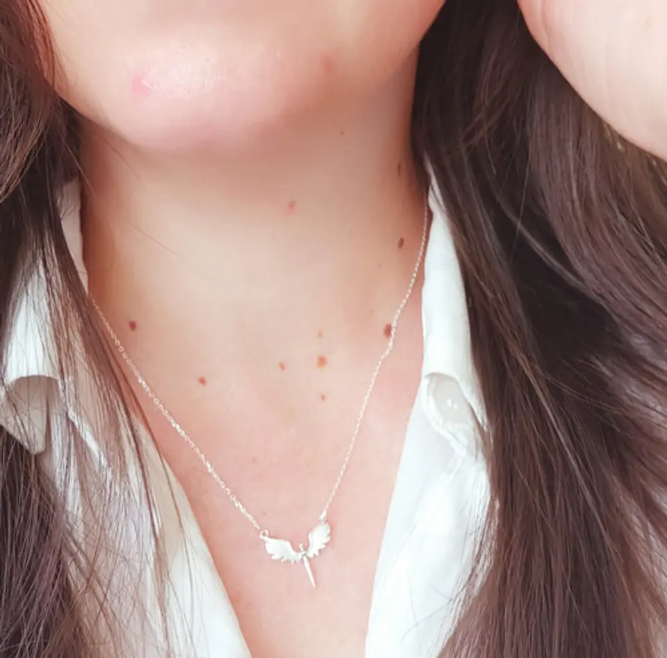 Colgante Alas Angel Plata 925 Paz Amor Chapado Oro Blanco 9