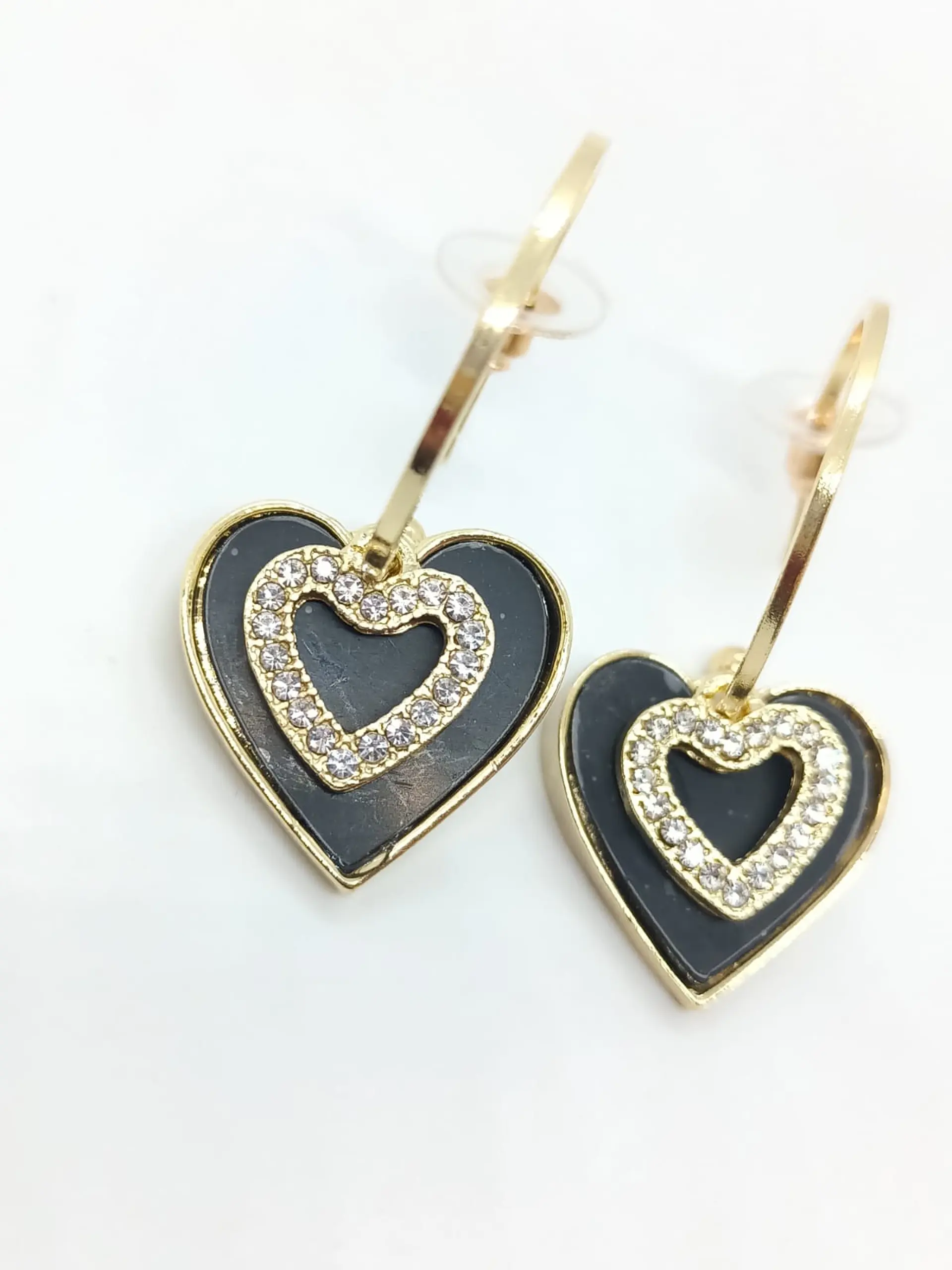 Aros Corazon Negro Zirconia Estilo Coreano  5
