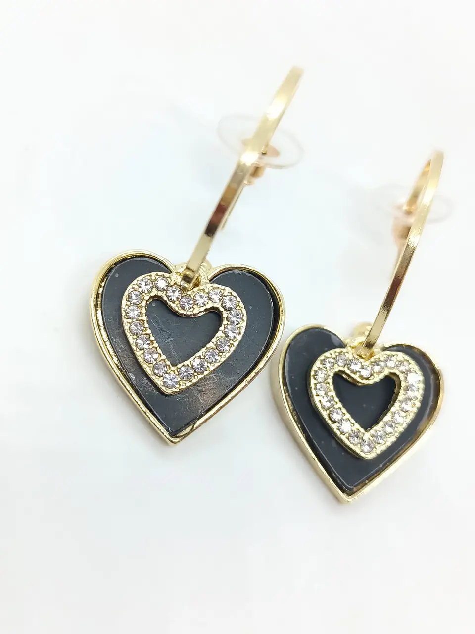 Aros Corazon Negro Zirconia Estilo Coreano  5