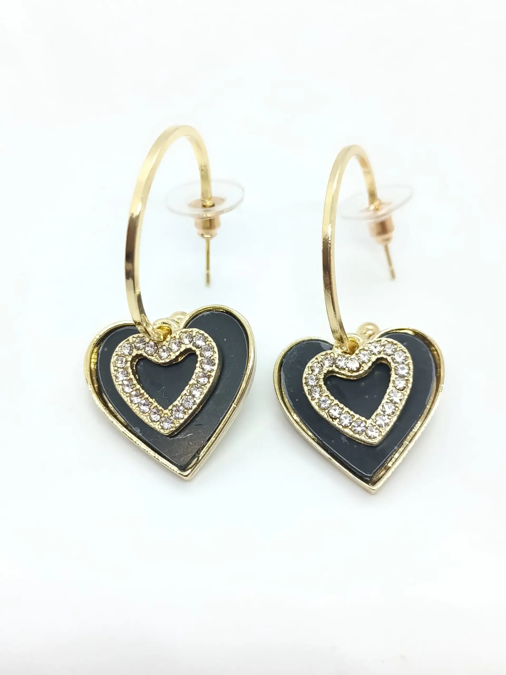 Aros Corazon Negro Zirconia Estilo Coreano  6