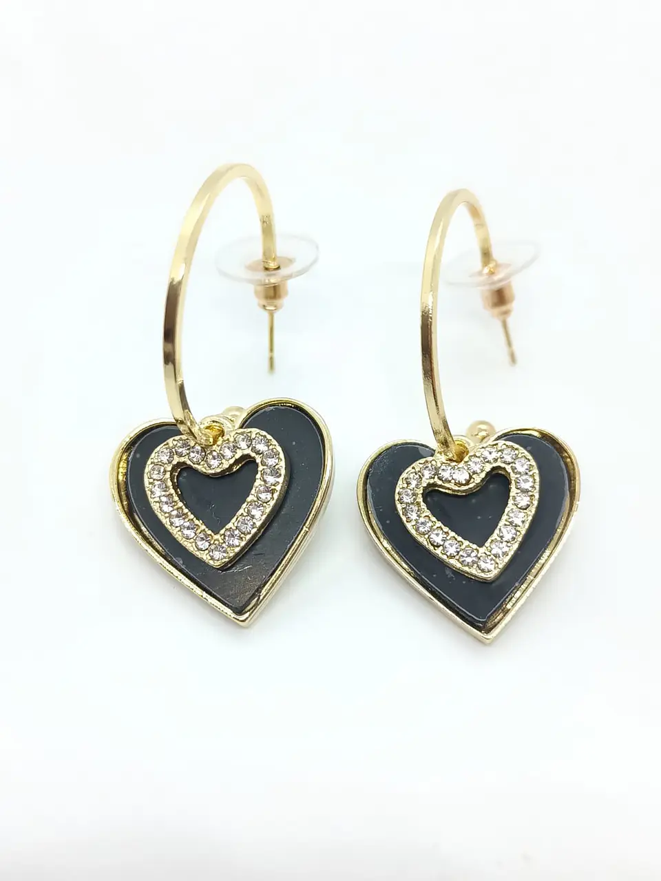 Aros Corazon Negro Zirconia Estilo Coreano  6