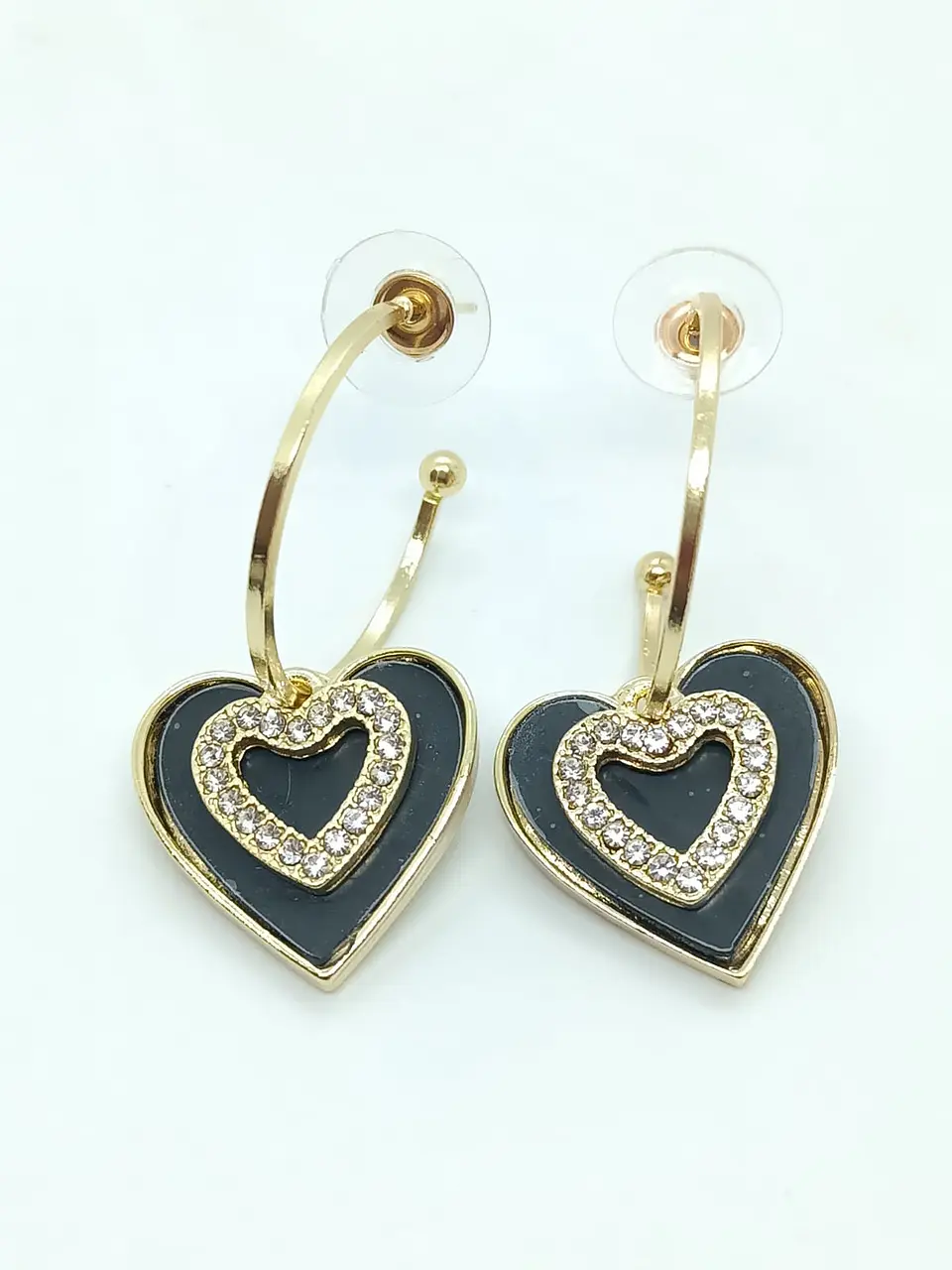 Aros Corazon Negro Zirconia Estilo Coreano  7