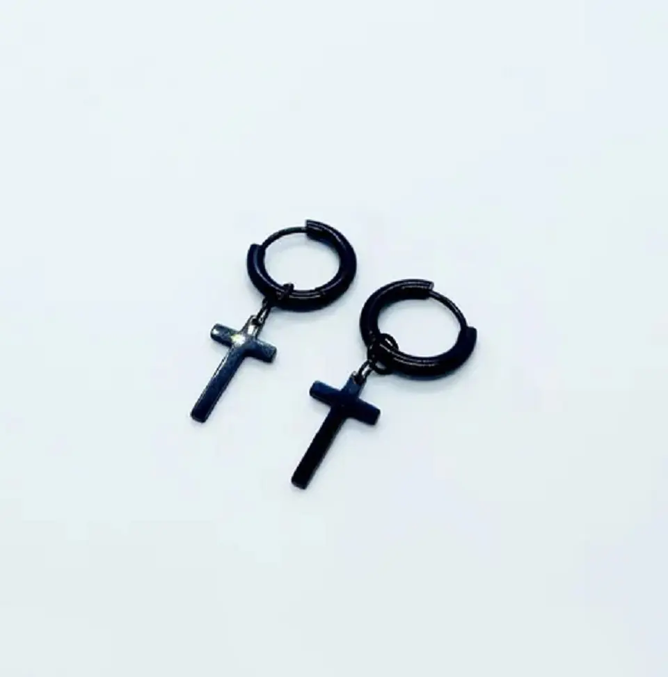 Aros Huggie Doble Uso Punk Cruz Hipoalergenicos Negro Pendientes unisex 4