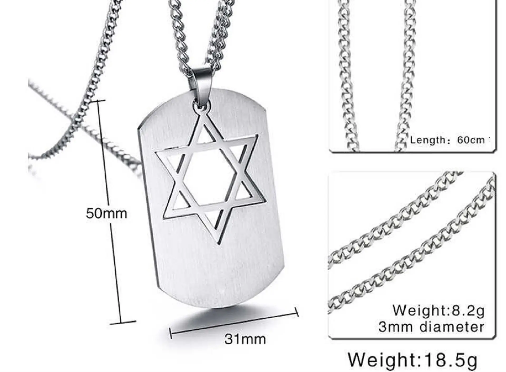 Cadena Colgante Estrella David Religión Acero Extraíble Amor 5